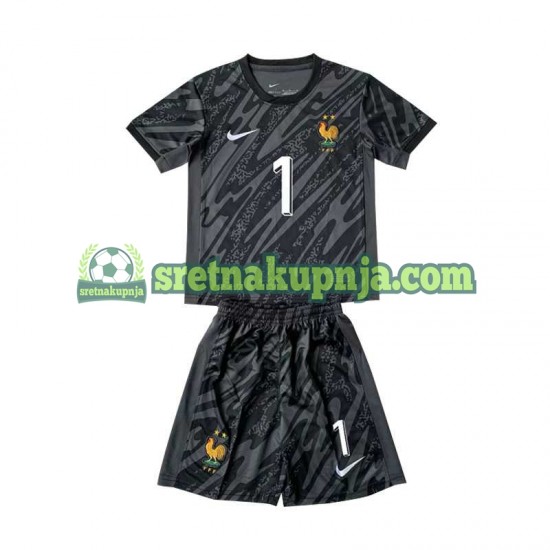 Dječja Gostujući Away Golmanski Dresova Francuska Hugo Lloris 1 Euro 2024 Crno Kratkih Rukava