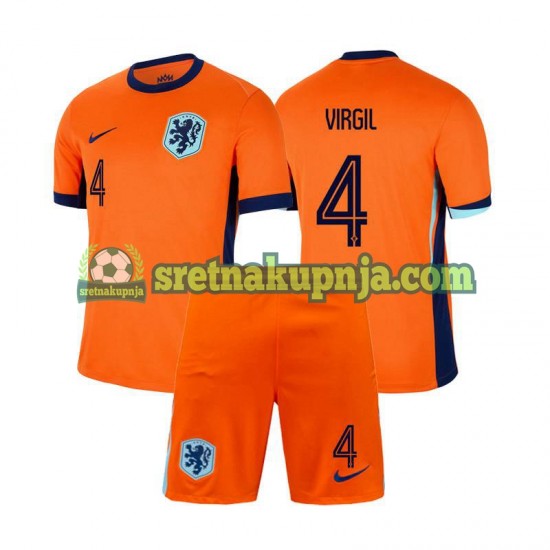 Dječja Domaći Home Dresova Nizozemska Virgil van Dijk 4 Euro 2024 Kratkih Rukava