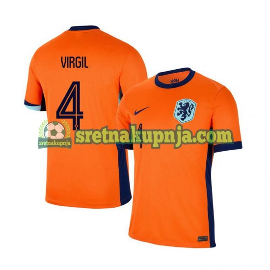 Muškarci Domaći Home Dresova Nizozemska Virgil van Dijk 4 Euro 2024 Kratkih Rukava