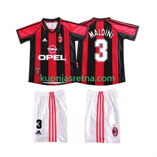 Dječja Domaći Home Dresova AC Milan MALDINI 3 Retro 1998 1999 Kratkih Rukava