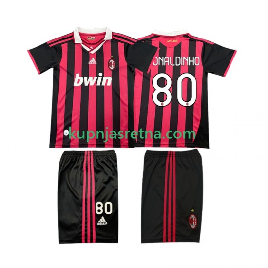 Dječja Domaći Home Dresova AC Milan RONALDINHO 80 Retro 2009 2010 Kratkih Rukava
