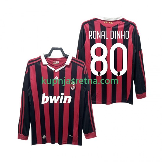 Muškarci Domaći Home Dresova AC Milan RONALDINHO 80 Retro 2009 2010 Dugim Rukavima
