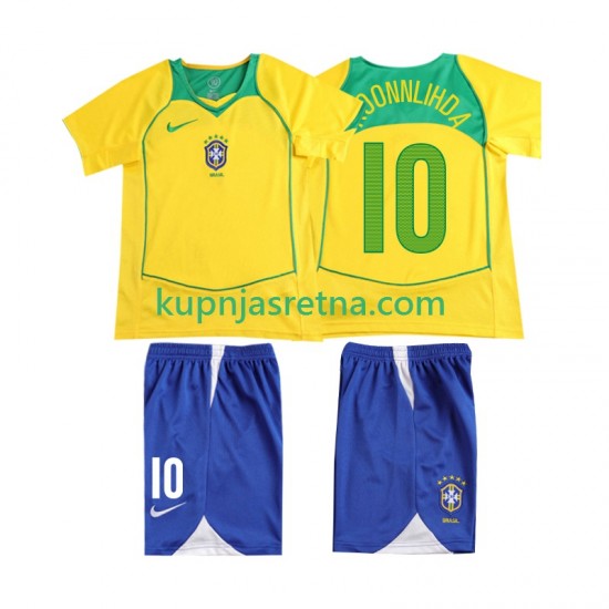 Dječja Domaći Home Dresova Brazil RONALOINHO 10 Retro 2004 Kratkih Rukava
