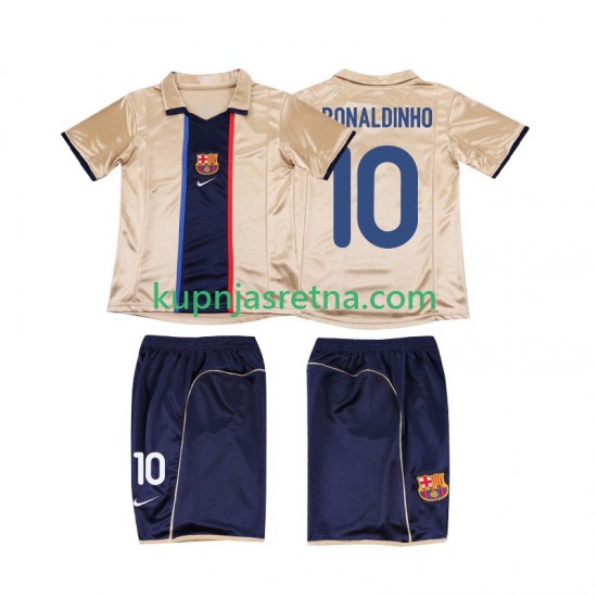 Dječja Gostujući Away Dresova FC Barcelona RONALDINHO 10 Retro 2001 2002 Kratkih Rukava