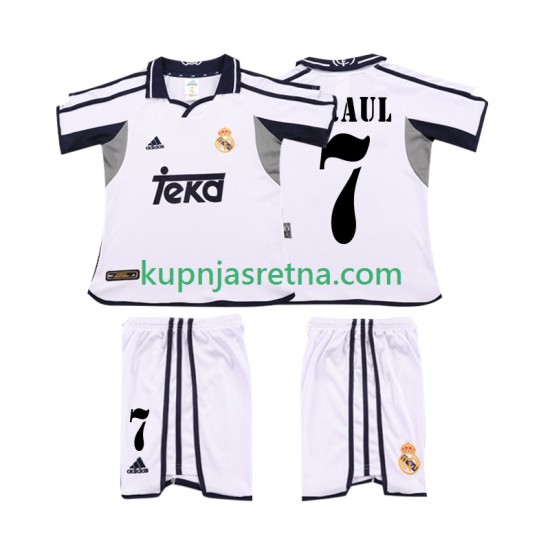 Dječja Domaći Home Dresova Real Madrid RAUL 7 Retro 2001 2002 Kratkih Rukava