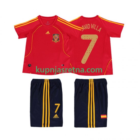 Dječja Domaći Home Dresova Španjolska DAVID VILLA 7 Retro 2008 Kratkih Rukava