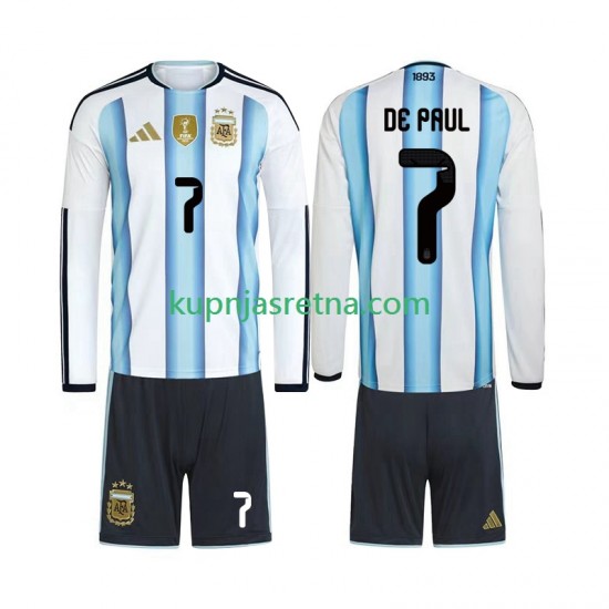 Dječja Domaći Home Dresova Argentina Rodrigo De Paul 7 World Cup 2026 Dugim Rukavima