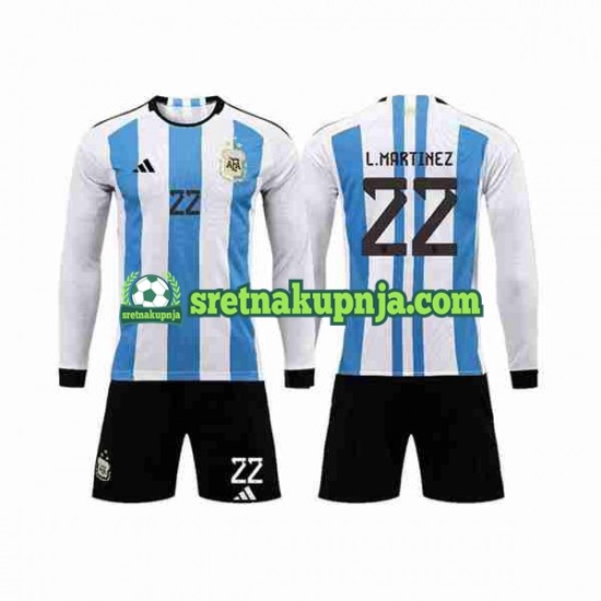 Dječja Domaći Home Dresova Argentina 3 Stars Lautaro Martinez 22 World Cup 2022 Dugim Rukavima