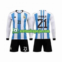 Dječja Domaći Home Dresova Argentina 3 Stars Paulo Dybala 21 World Cup 2022 Dugim Rukavima