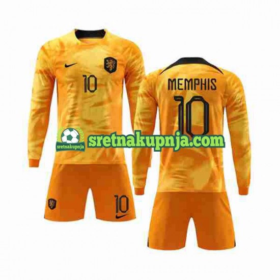 Dječja Domaći Home Dresova Nizozemska Memphis 10 World Cup 2022 Dugim Rukavima