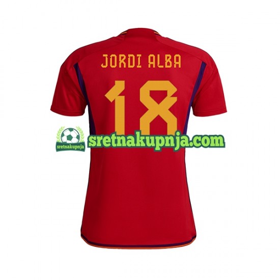 Muškarci Domaći Home Dresova Španjolska JORDI ALBA 18 World Cup 2022 Kratkih Rukava