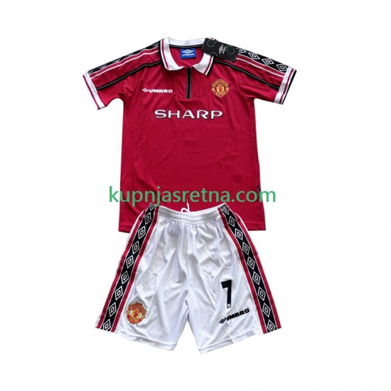 Dječja Domaći Home Dresova Manchester United Beckham 7 Retro 1998-1999 Kratkih Rukava