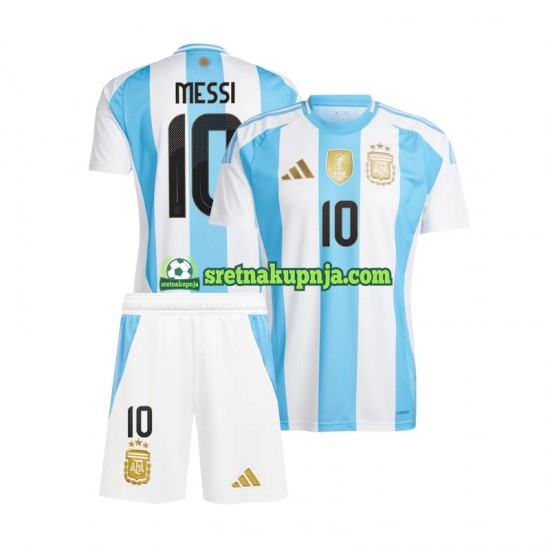 Dječja Domaći Home Dresova Argentina Lionel Messi 10 Copa America 2024 Plava Bijela Kratkih Rukava