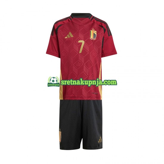 Dječja Domaći Home Dresova Belgija De Bruyne 7 Euro 2024 Crvena Kratkih Rukava