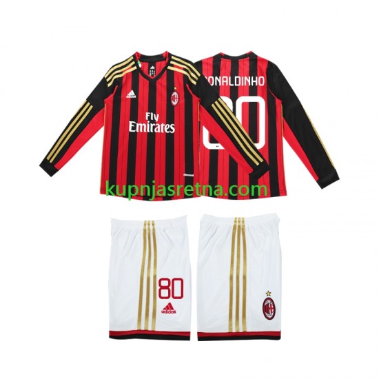 Dječja Domaći Home Dresova AC Milan RONALDINHO 80 Retro 2013 2014 Dugim Rukavima