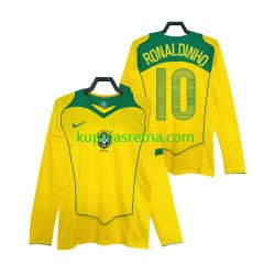 Muškarci Domaći Home Dresova Brazil RONALDINHO 10 Retro 2004 Dugim Rukavima