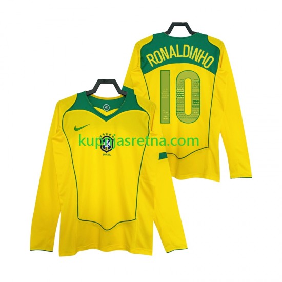 Muškarci Domaći Home Dresova Brazil RONALDINHO 10 Retro 2004 Dugim Rukavima