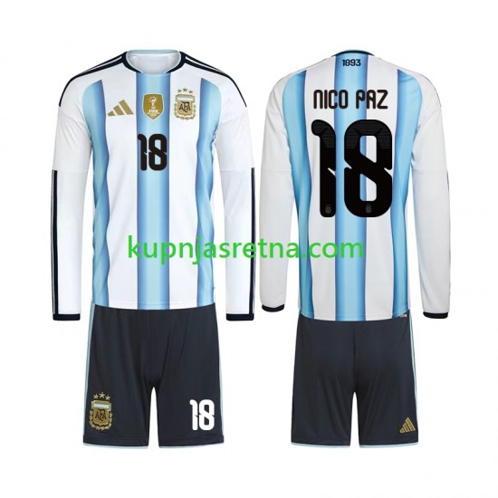 Dječja Domaći Home Dresova Argentina Nico Paz 18 World Cup 2026 Dugim Rukavima
