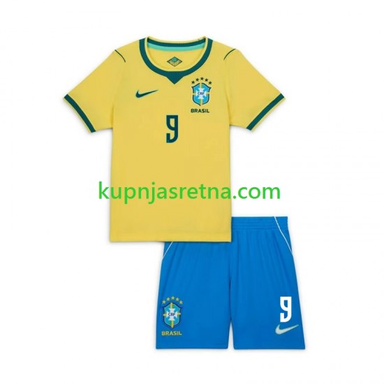 Domaći Home Dresova Brazil Matheus Cunha 9 Chidlren World Cup 2026 Kratkih Rukava