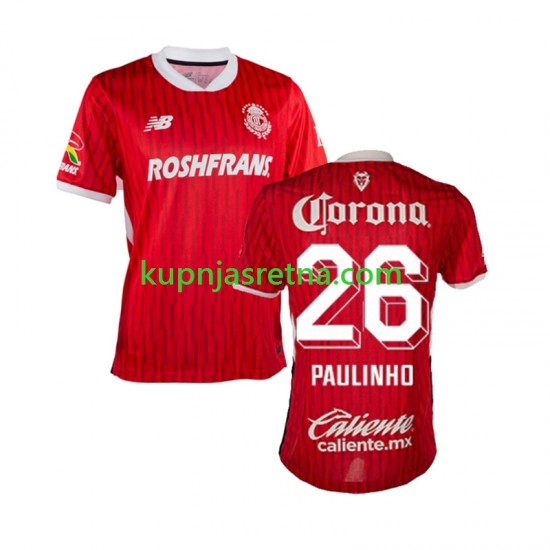 Muškarci Domaći Home Dresova Deportivo Toluca Paulinho 26 2024-2025 Kratkih Rukava