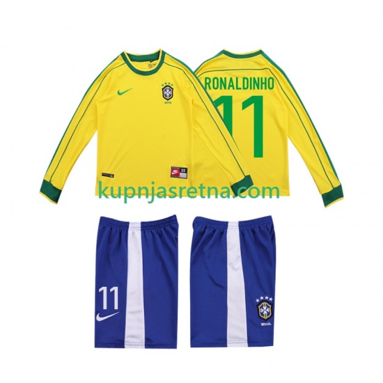 Dječja Domaći Home Dresova Brazil RONALDINHO 11 Retro 1998 Dugim Rukavima