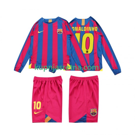 Dječja Domaći Home Dresova FC Barcelona RONALDINHO 10 Retro 2005 2006 Dugim Rukavima