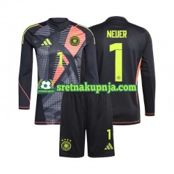 Dječja Domaći Home Golmanski Dresova Njemačka Manuel Neuer 1 Euro 2024 Crno Dugim Rukavima