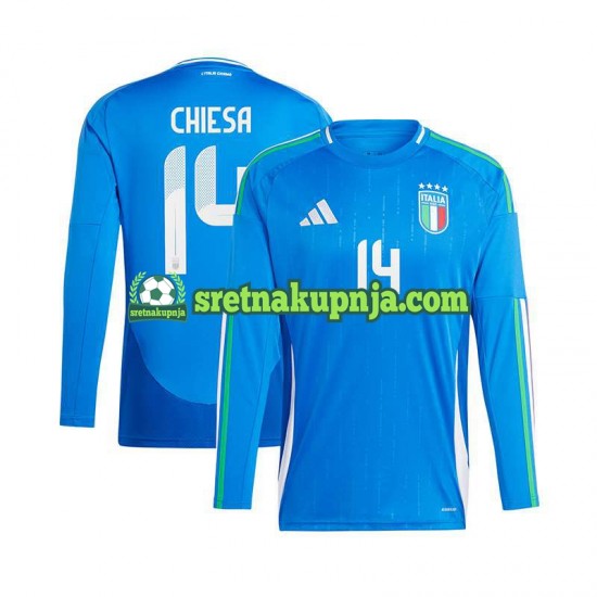 Muškarci Domaći Home Dresova Italija Chiesa 14 Euro 2024 Plava Dugim Rukavima
