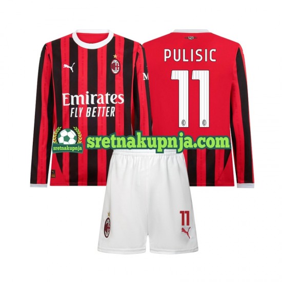 Dječja Domaći Home Dresova AC Milan Christian Pulisic 11 2024-2025 Dugim Rukavima