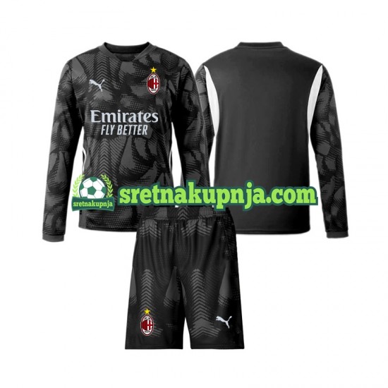 Dječja Domaći Home Golmanski Dresova AC Milan 2024-2025 Crno Dugim Rukavima