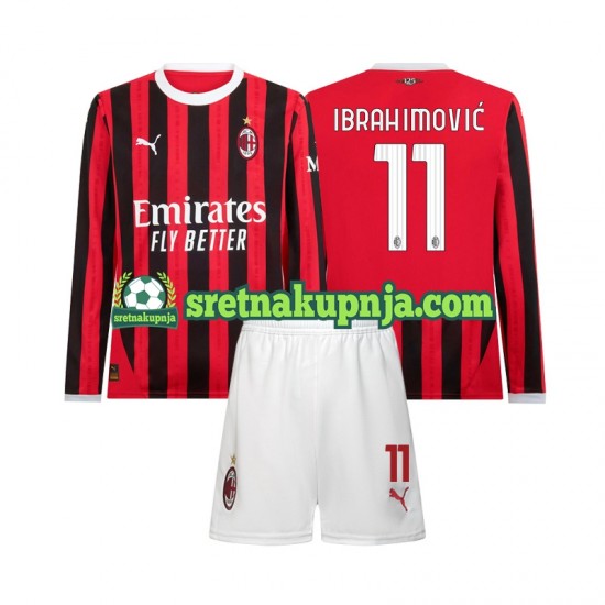 Dječja Domaći Home Dresova AC Milan Ibrahimovic 11 2024-2025 Dugim Rukavima
